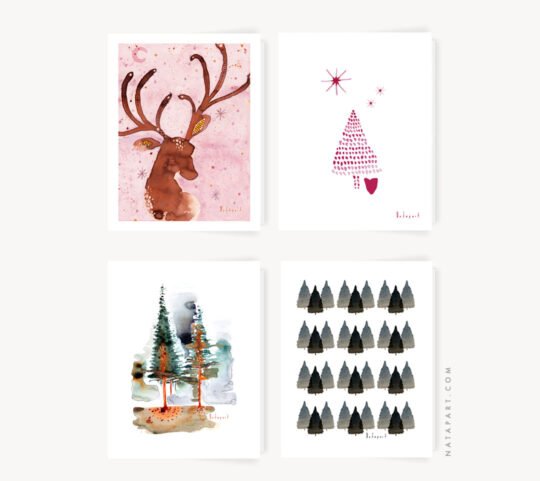 ASSORTED NORDIC CHRISTMAS GREETING CARDS PACK OF 4