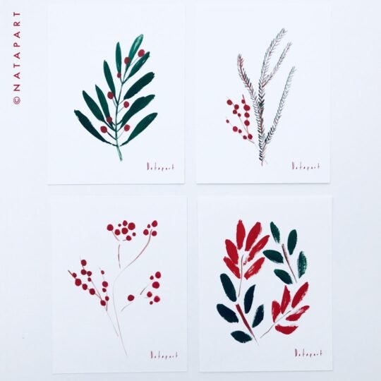 Christmas Foliage Greeting Card Set B