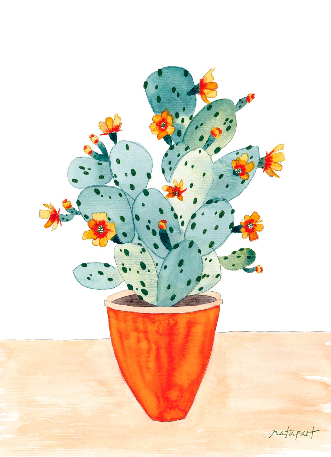 Cactus Flowers Original Watercolour - Image 2